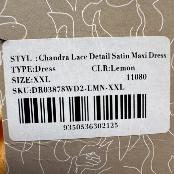 Meshki Chandra Lace Detail Satin Maxi Dress Lemon Size XXL Event Formal Wedding - Picture 9 of 13